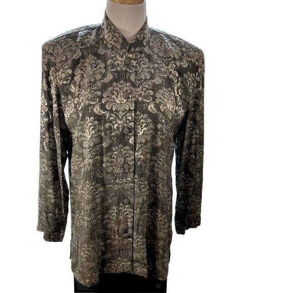 RJ Stevens Carol Escritor VTG silver gray Nehru shirt jacket mandarin collar 8 - Picture 1 of 10